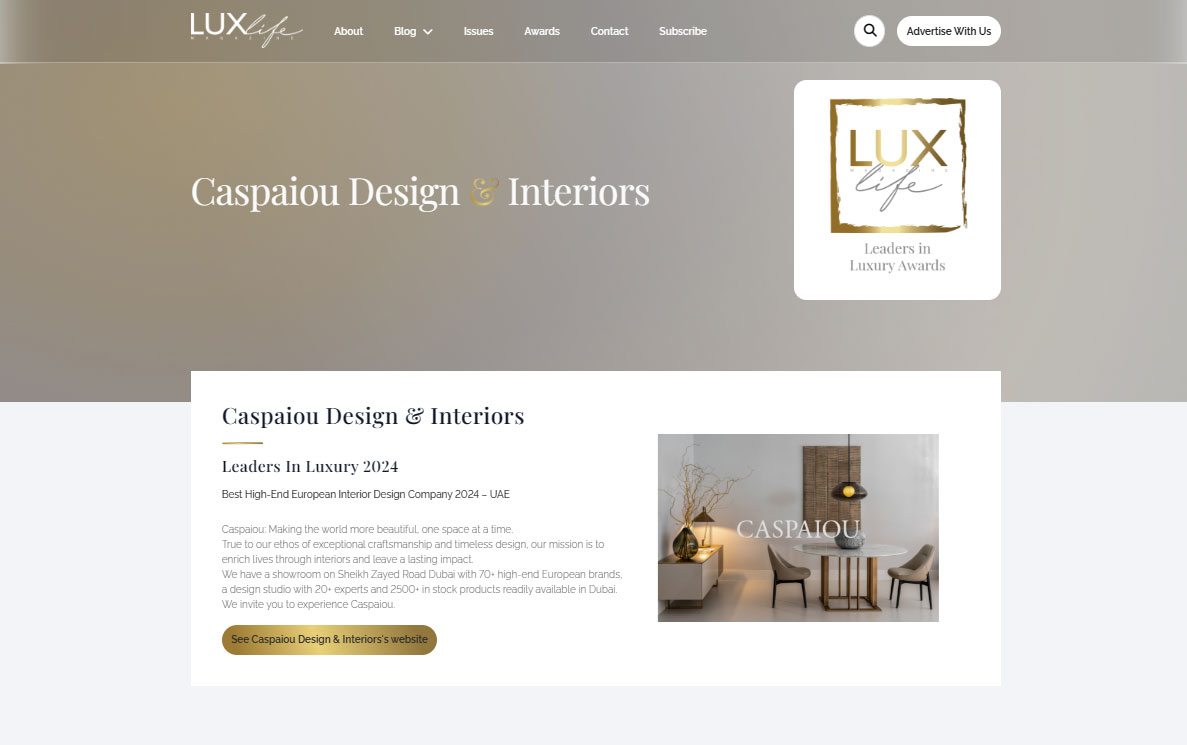 LUXlife Caspaiou award